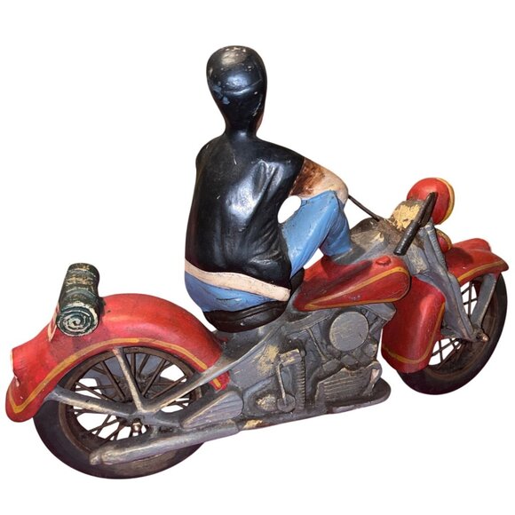 Vintage Hand-Painted Resin Motorcycle Rider Figurine 19" Long Collectible Decor - Picture 4 of 8